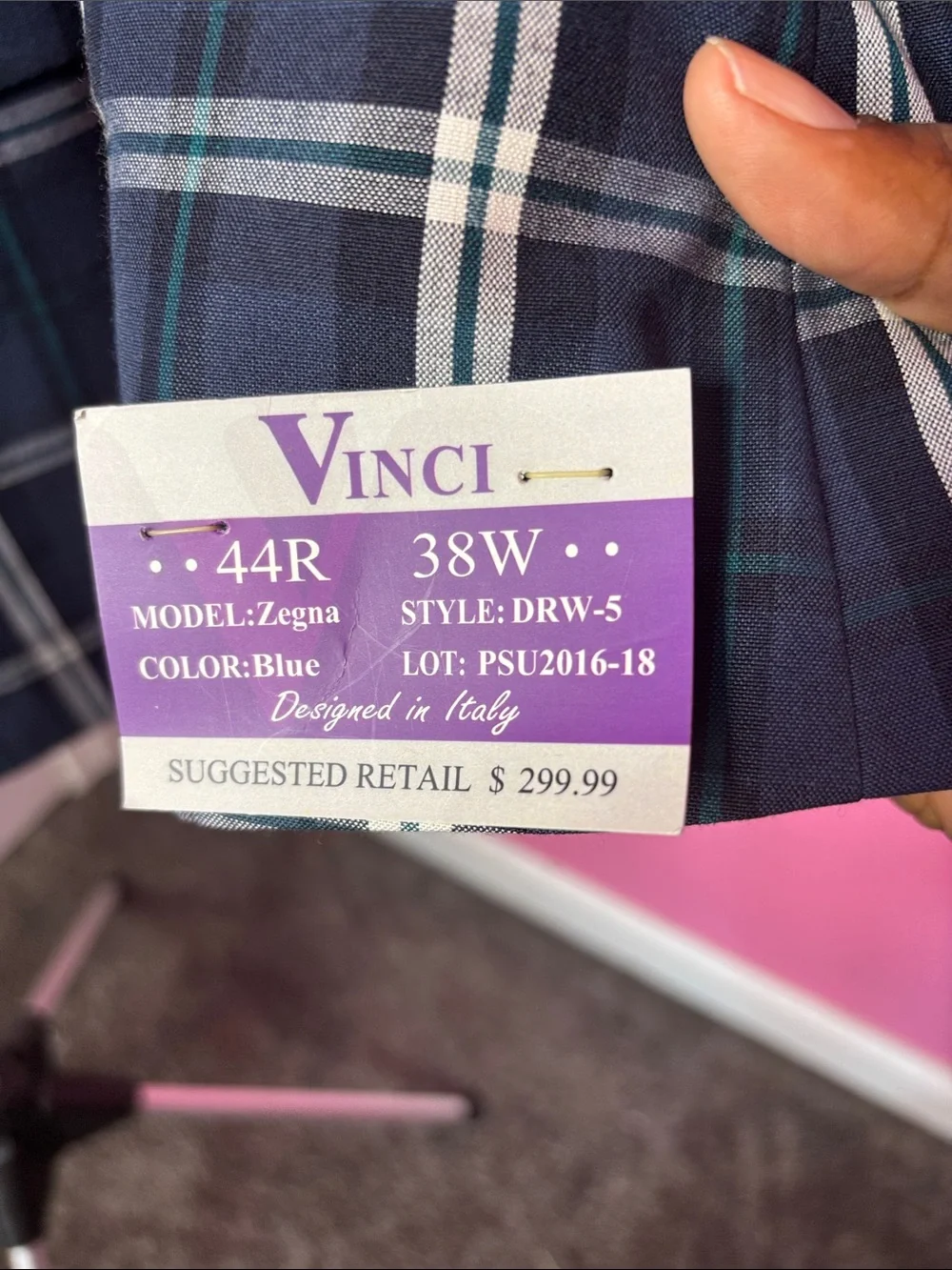 NWT Vinci Zegna Blue Plaid Double Breasted Blazer Sport Coat 44R
